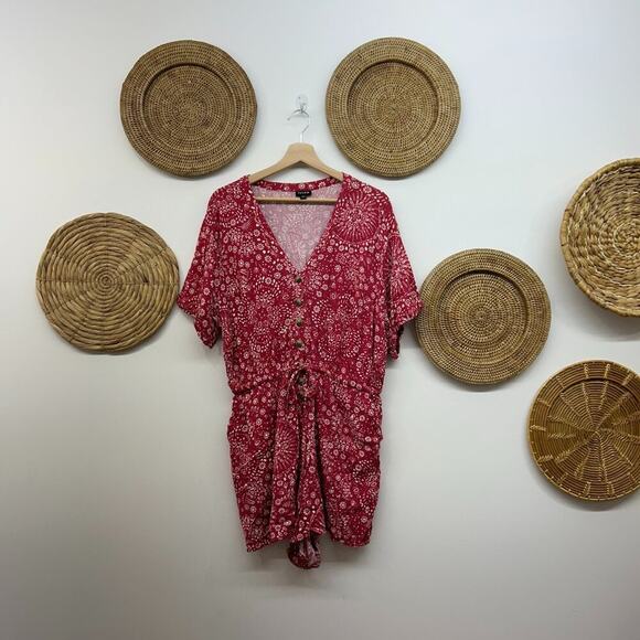 Torrid Pink Button Front Tie Waist Print Short Sleeve Romper Shorts Plus Size 1X - Picture 2 of 6